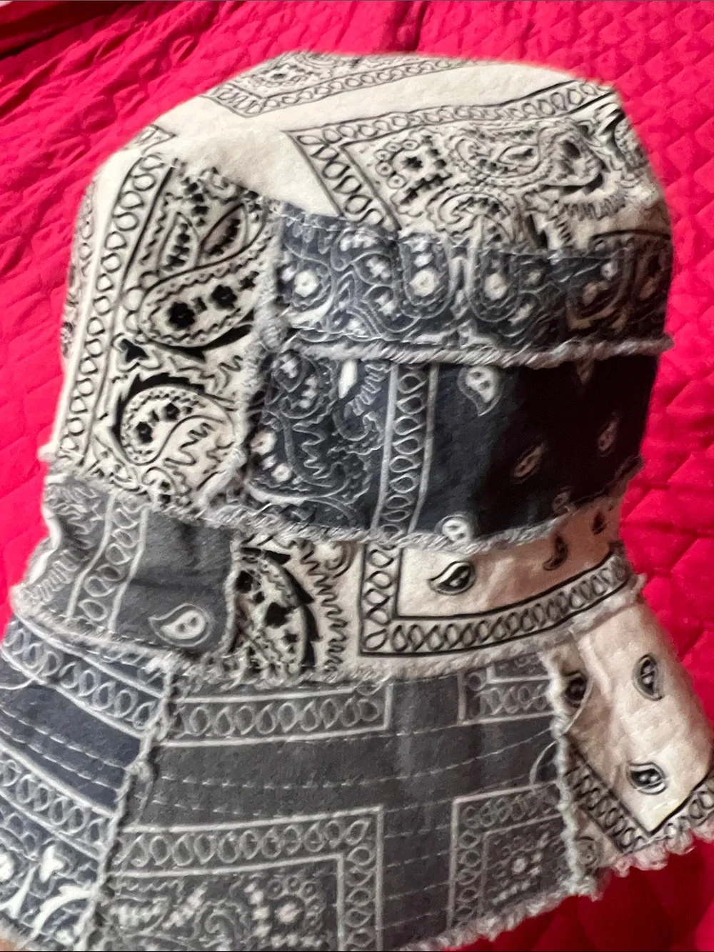 Urban Outfitters Gray and White Paisley Bandana Bucket Hat